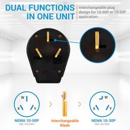 [Lifetime Warranty] NEMA 10-30P & NEMA 10-50P Interchangeable Straight Blade Angle Plug thumbnail 6