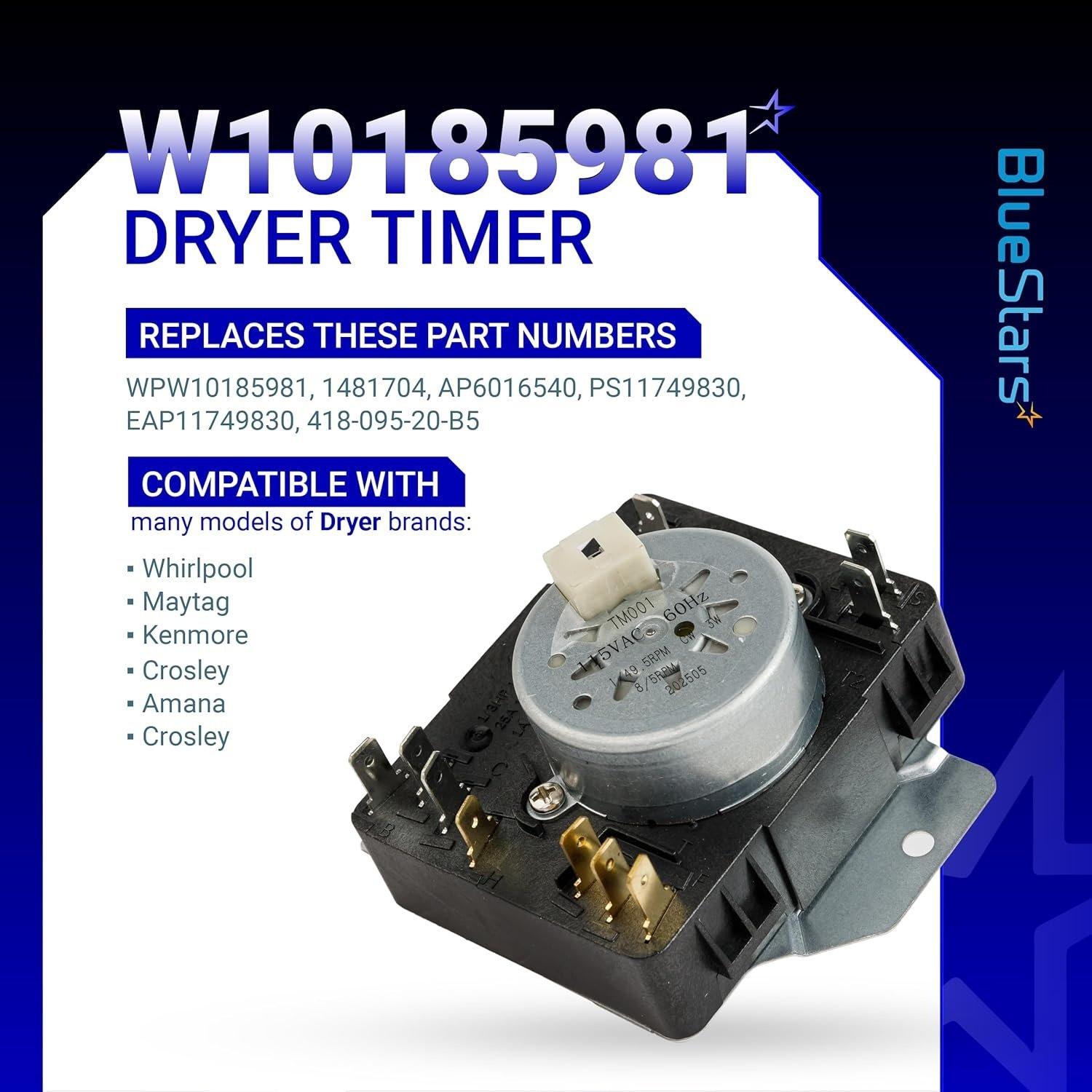 [Lifetime Warranty] W10185981 Dryer Timer - Compatible with Whirlpool Kenmore Crosley Amana Dryers - Replaces WPW10185981 1481704 AP6016540 PS11749830 EAP11749830 418-095-20-B5 image 4