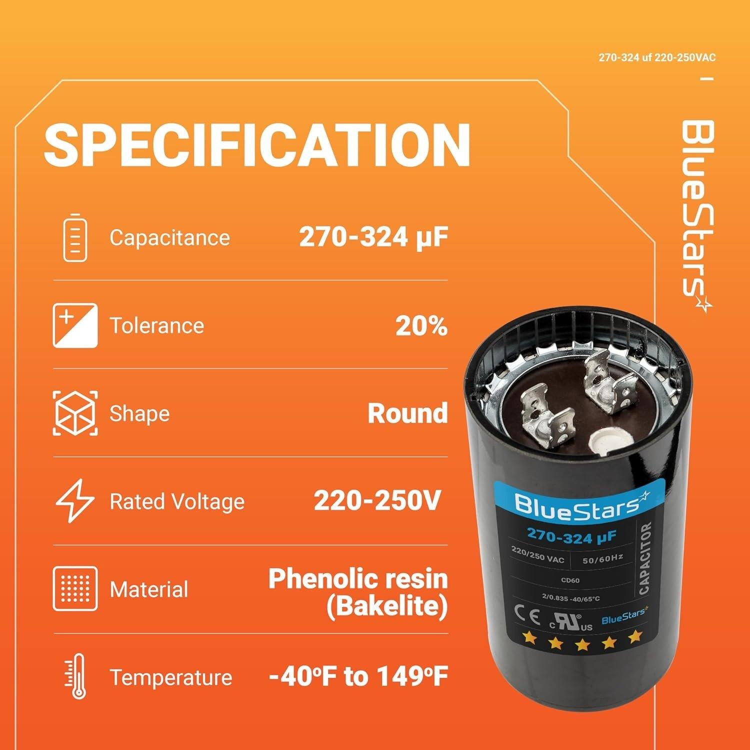 [Lifetime Warranty] 270-324 uF MFD 220-250 VAC Round Start Capacitor 50/60 Hz - Fits Electric Motor, OEM Single Phase Motor image 5