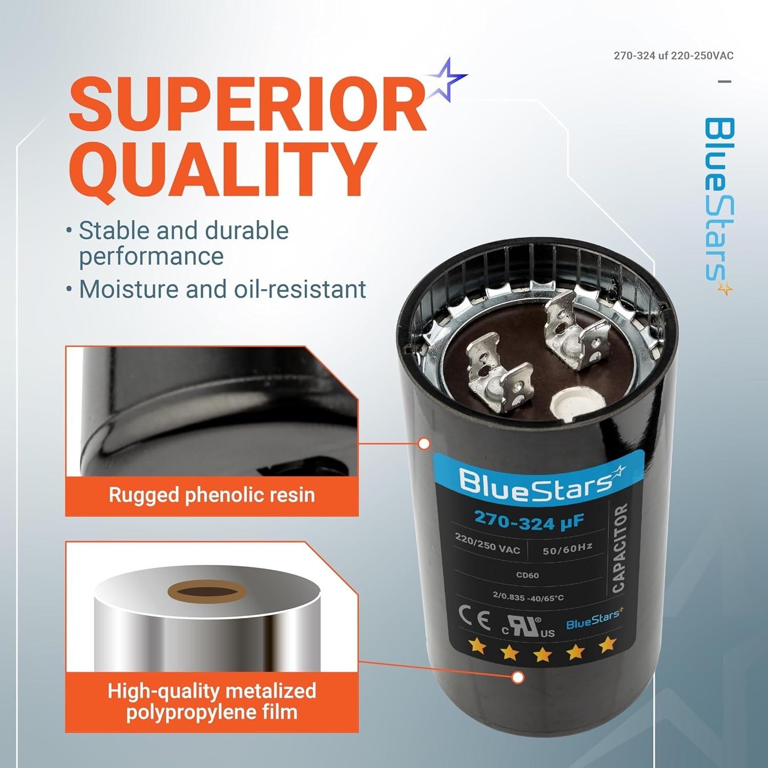 [Lifetime Warranty] 270-324 uF MFD 220-250 VAC Round Start Capacitor 50/60 Hz - Fits Electric Motor, OEM Single Phase Motor image 1