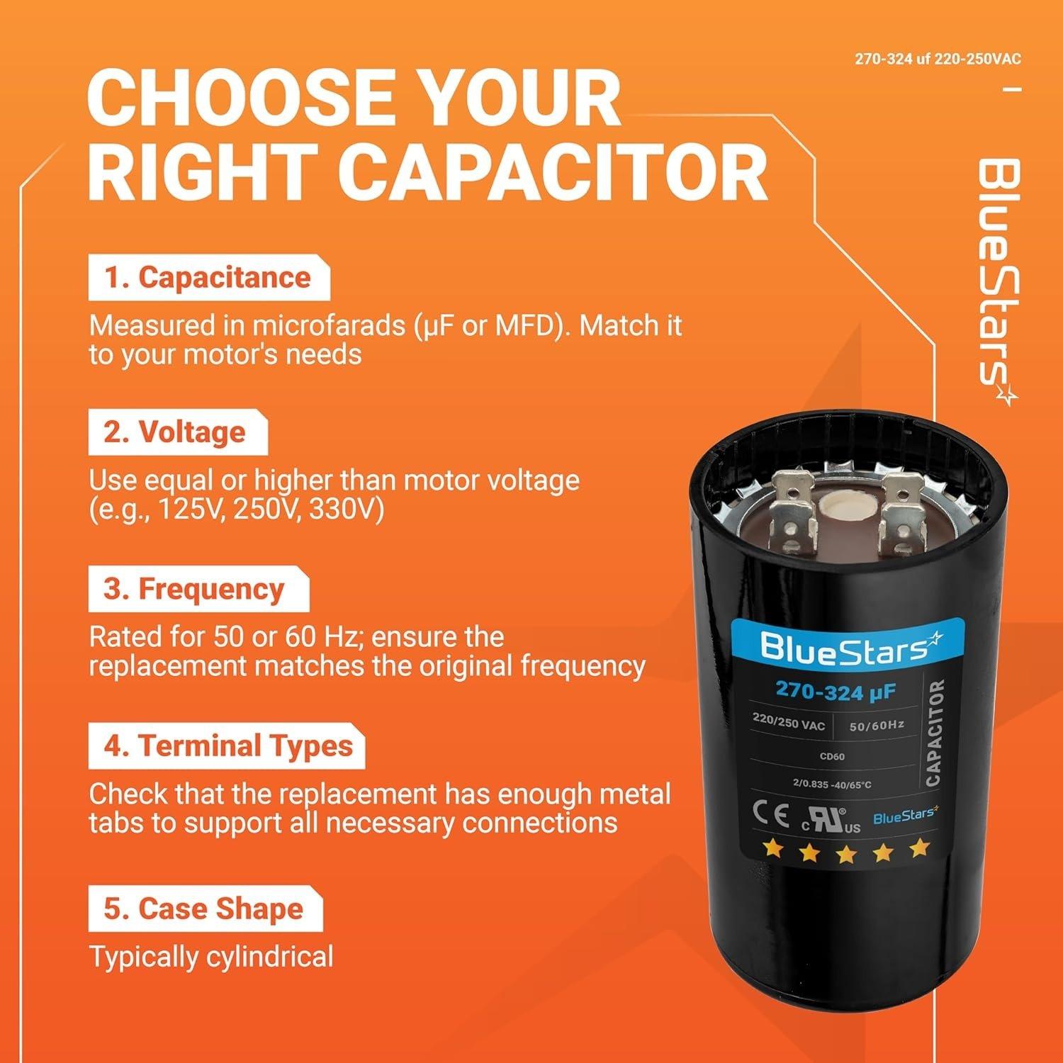 [Lifetime Warranty] 270-324 uF MFD 220-250 VAC Round Start Capacitor 50/60 Hz - Fits Electric Motor, OEM Single Phase Motor image 3