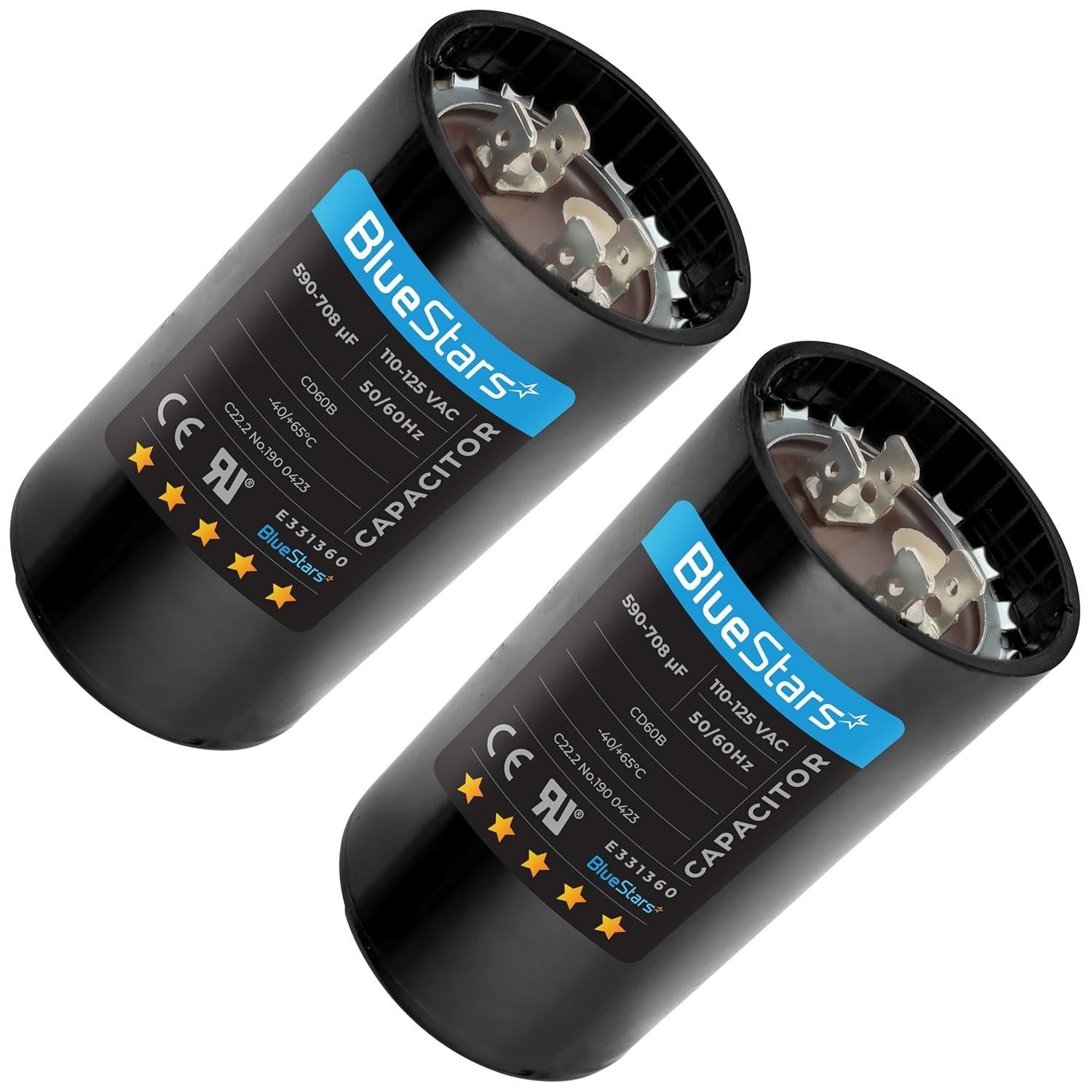 [Lifetime Warranty] 590-708 uF MFD 110-125 VAC ±20% 50/60 Hz CD60 Round Motor Start Capacitor - Fits Pool Pump, Well Pump - Pack of 2 image 0