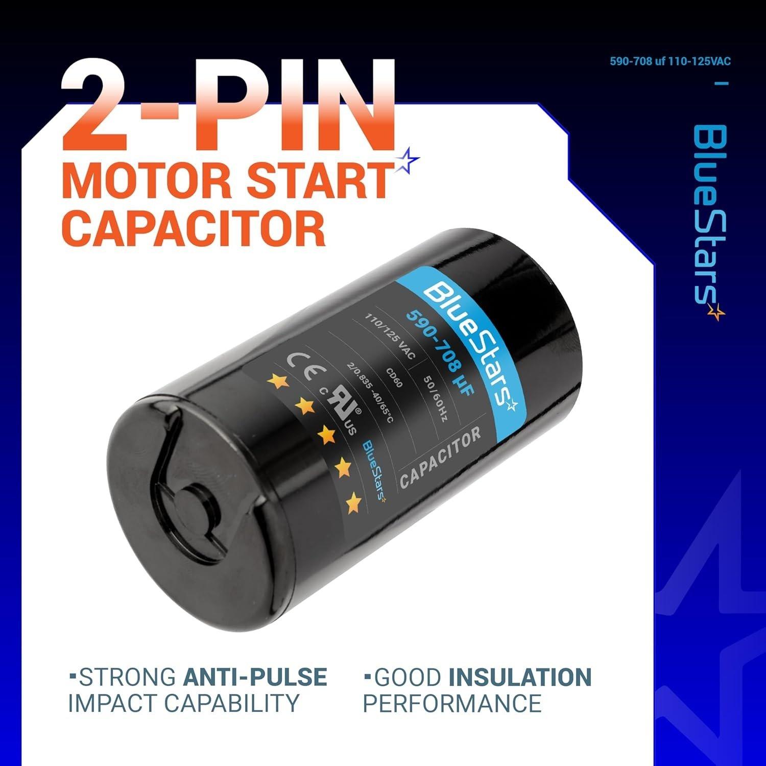 [Lifetime Warranty] 590-708 uF MFD 110-125 VAC ±20% 50/60 Hz CD60 Round Motor Start Capacitor - Fits Pool Pump, Well Pump - Pack of 2 image 5