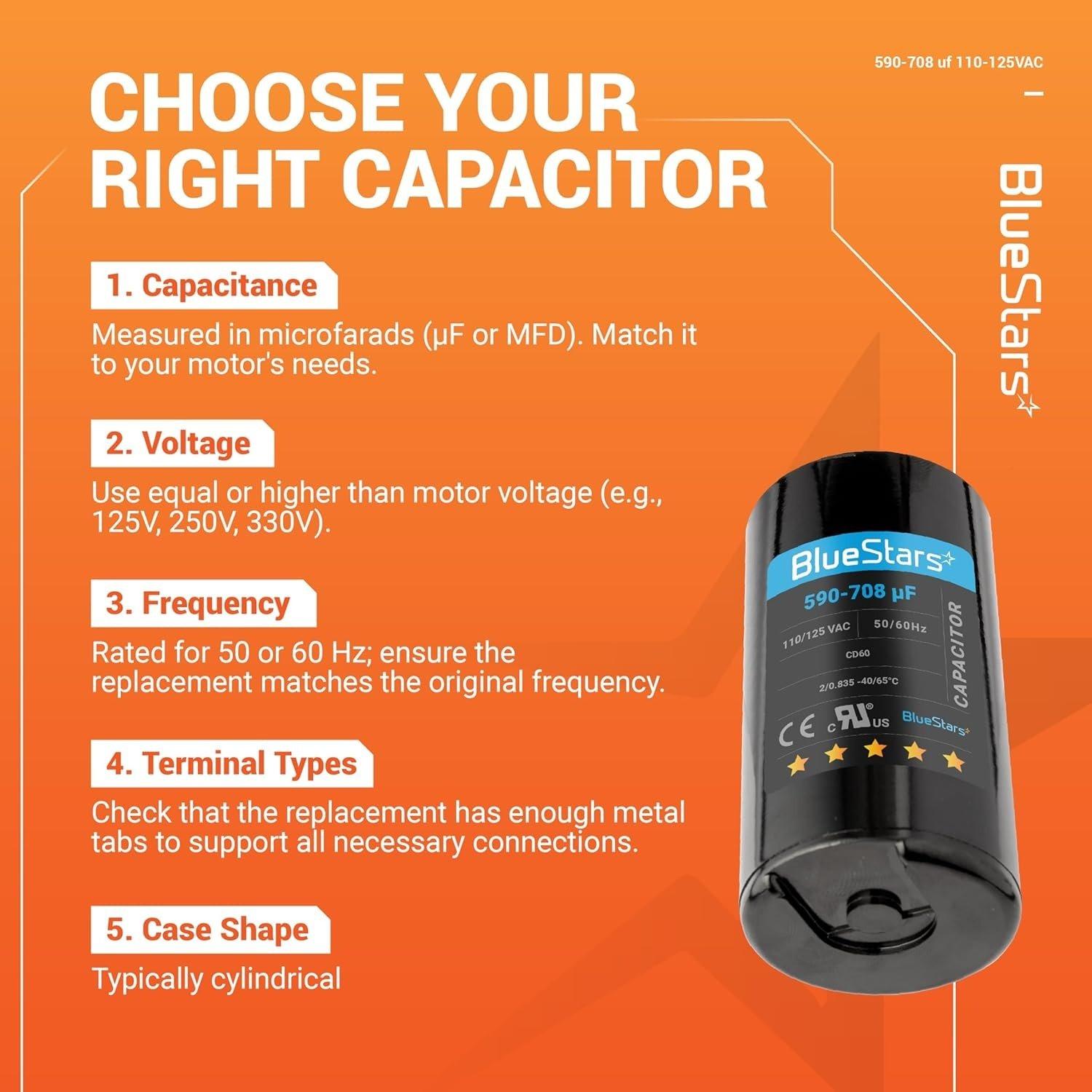 [Lifetime Warranty] 590-708 uF MFD 110-125 VAC ±20% 50/60 Hz CD60 Round Motor Start Capacitor - Fits Pool Pump, Well Pump - Pack of 2 image 8