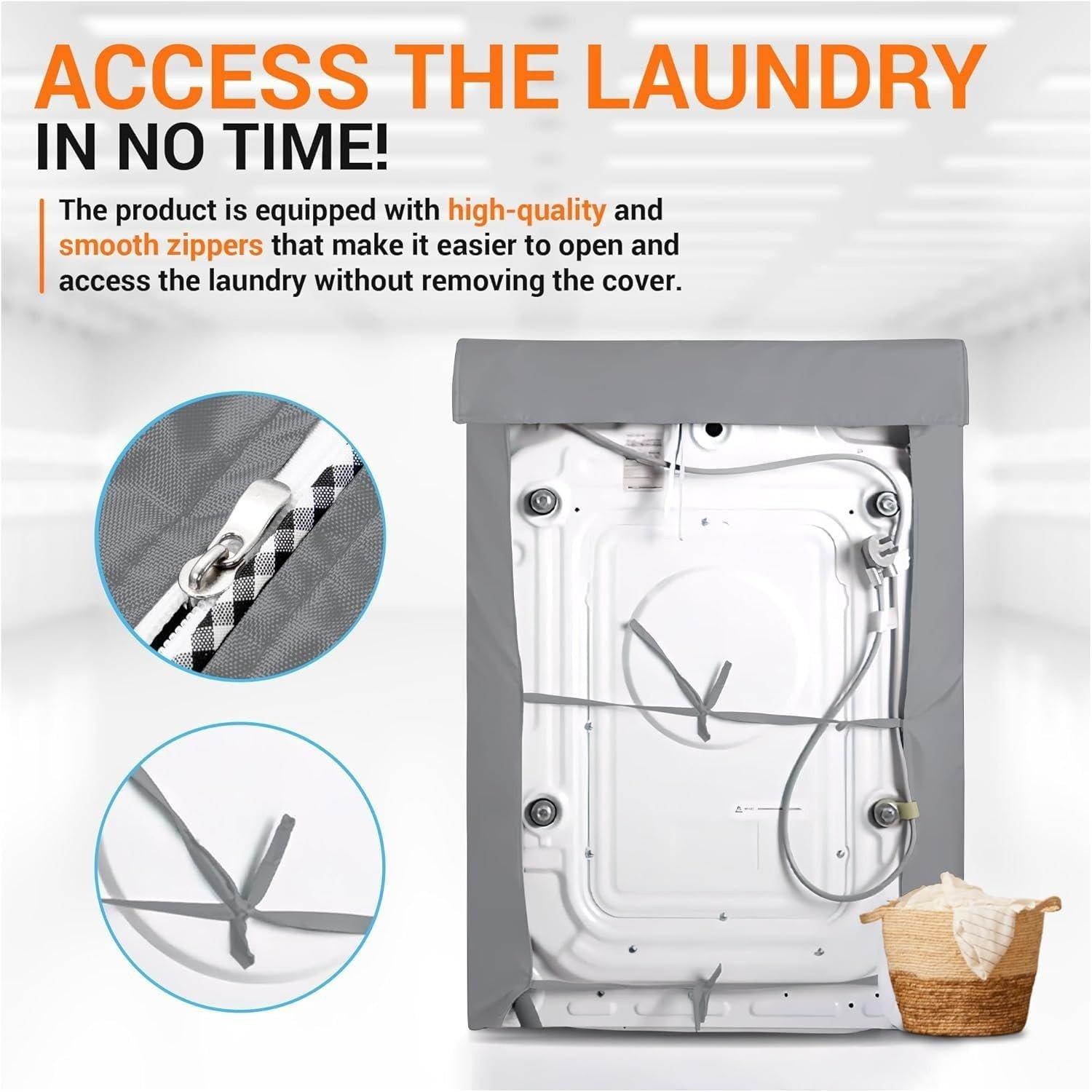[Lifetime Warranty] Washing Machine Cover For Front-load Washer/Dryer - Premium Outdoor Protection For Most Washer Dryer Cover - W27â€x D33â€x H39â€ (Gray) image 3