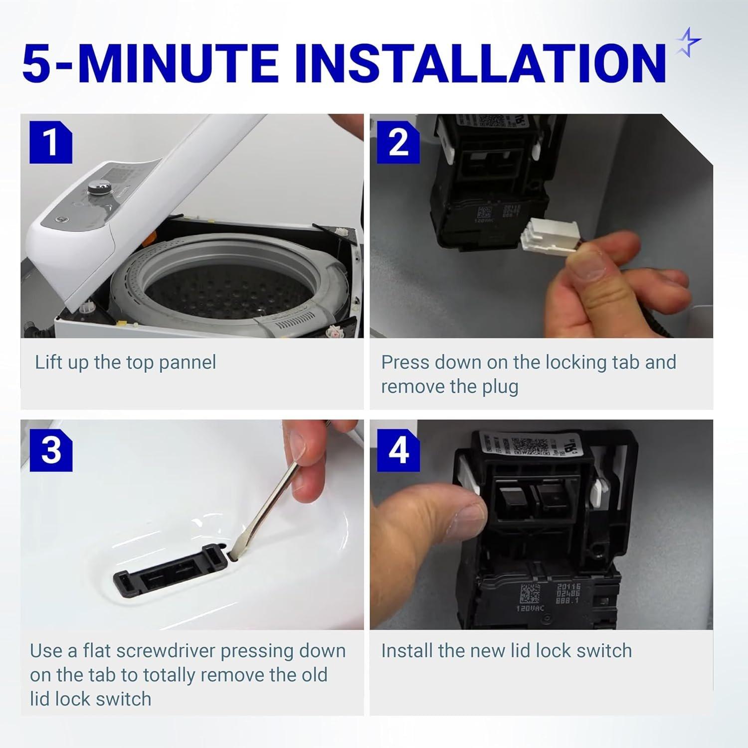 [Lifetime Warranty] WH08X32697 WH08X37938 Washer Door Lid Lock Switch - Replaces WH01X24114 WH01X26114 WH01X27954 WH08X31577 - For GE GTW465ASN1WW GTW460ASJ3WW GTW330ASK3WW GTW460ASJ2WW GTW220ACK1WW image 5