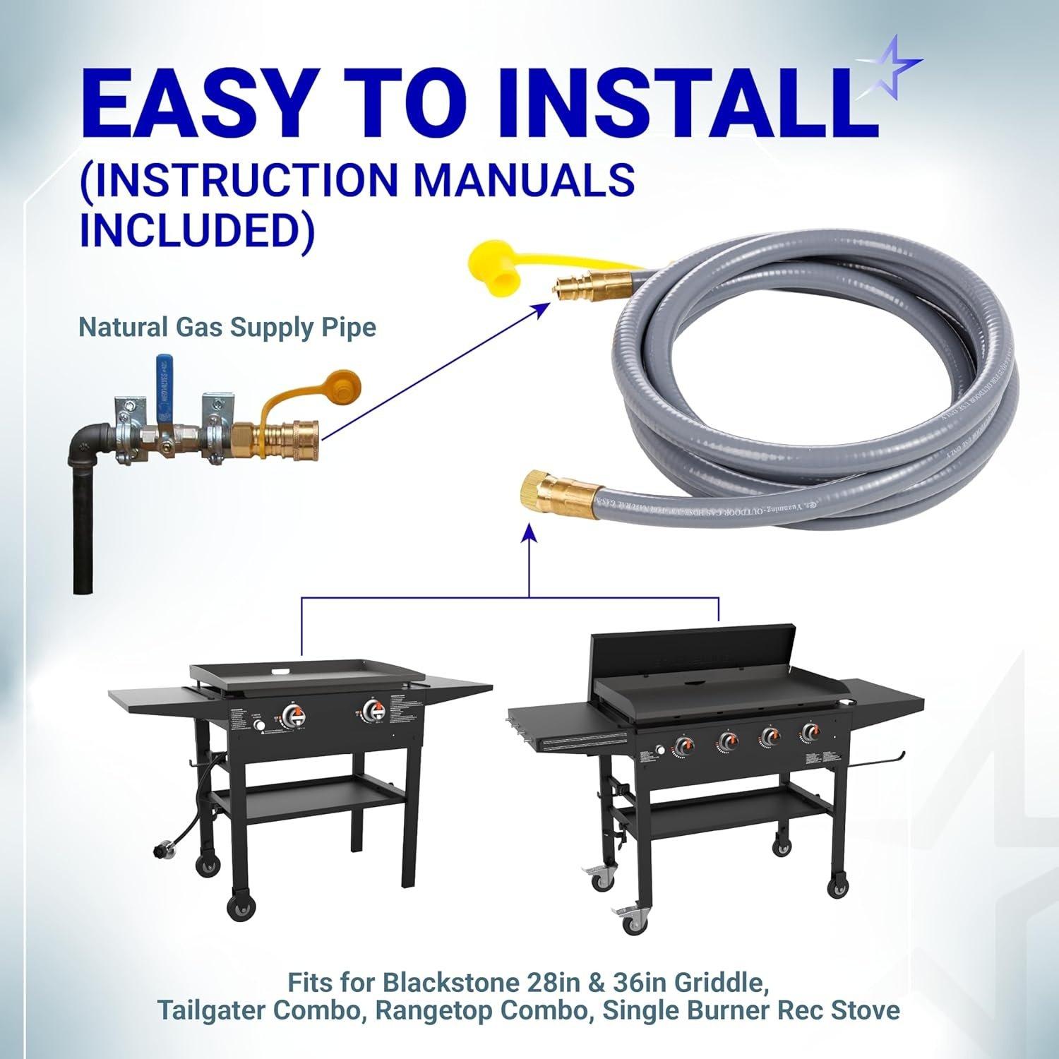 [Lifetime Warranty] 5249 Propane to Natural Gas Conversion Kit - Fit BlackStone 28" 36" Griddles, Tailgater, Rangetop Combo & Single Burner Rec Stove - 10FT 3/8" ID Natural Gas Hose & 3/8in Quick Connect image 8