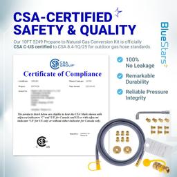 [Lifetime Warranty] 5249 Propane to Natural Gas Conversion Kit - Fit BlackStone 28" 36" Griddles, Tailgater, Rangetop Combo & Single Burner Rec Stove - 10FT 3/8" ID Natural Gas Hose & 3/8in Quick Connect thumbnail 7