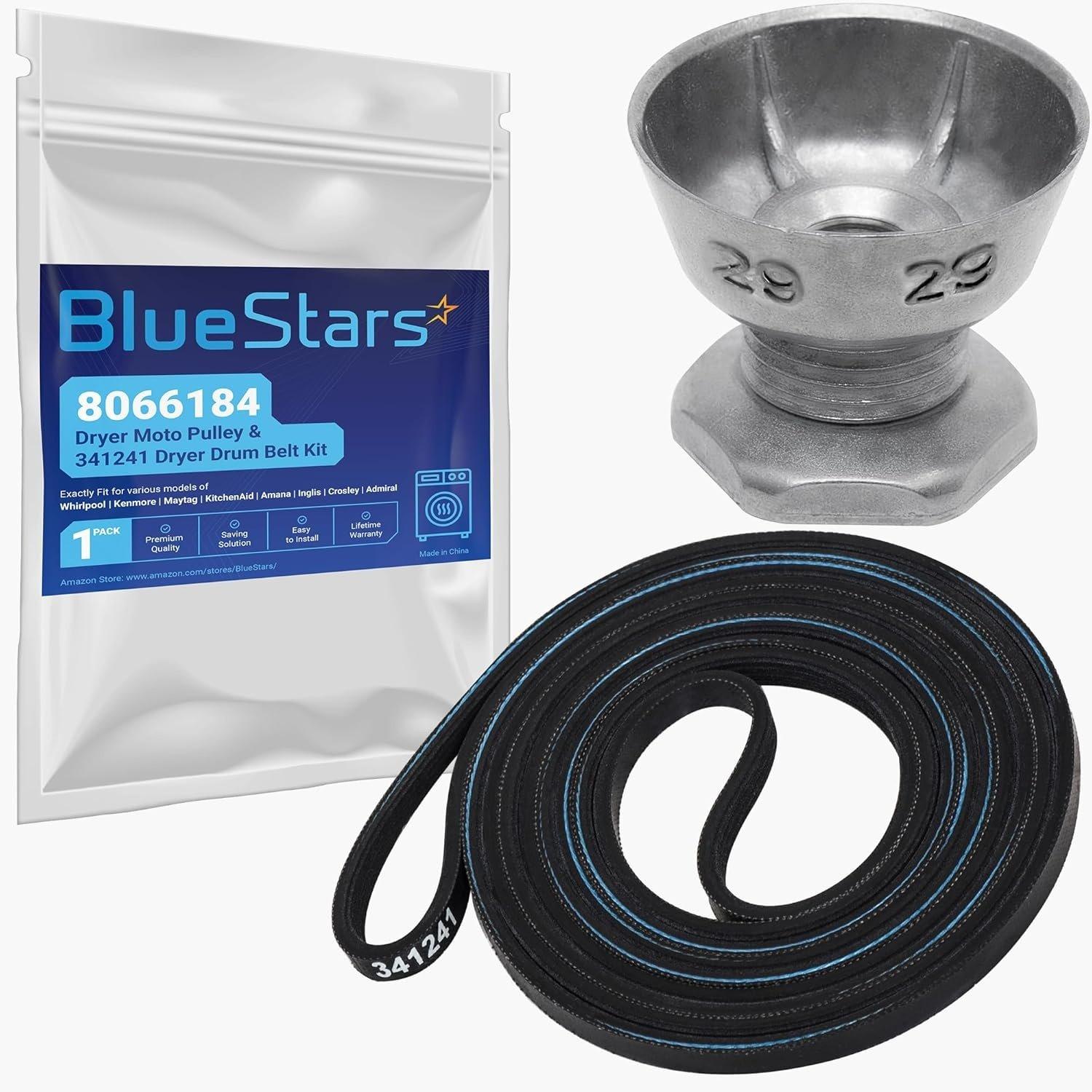 [Lifetime Warranty] 8066184 Dryer Motor Pulley 341241 Dryer Drum Belt - Compatible with Whirlpool Maytag Kenmore - Replaces PS11744884 W10290525 WP8066184VP AP6011686 LER4634EQ2 LEQ8000KQ0 MEDC215EW1 image 0