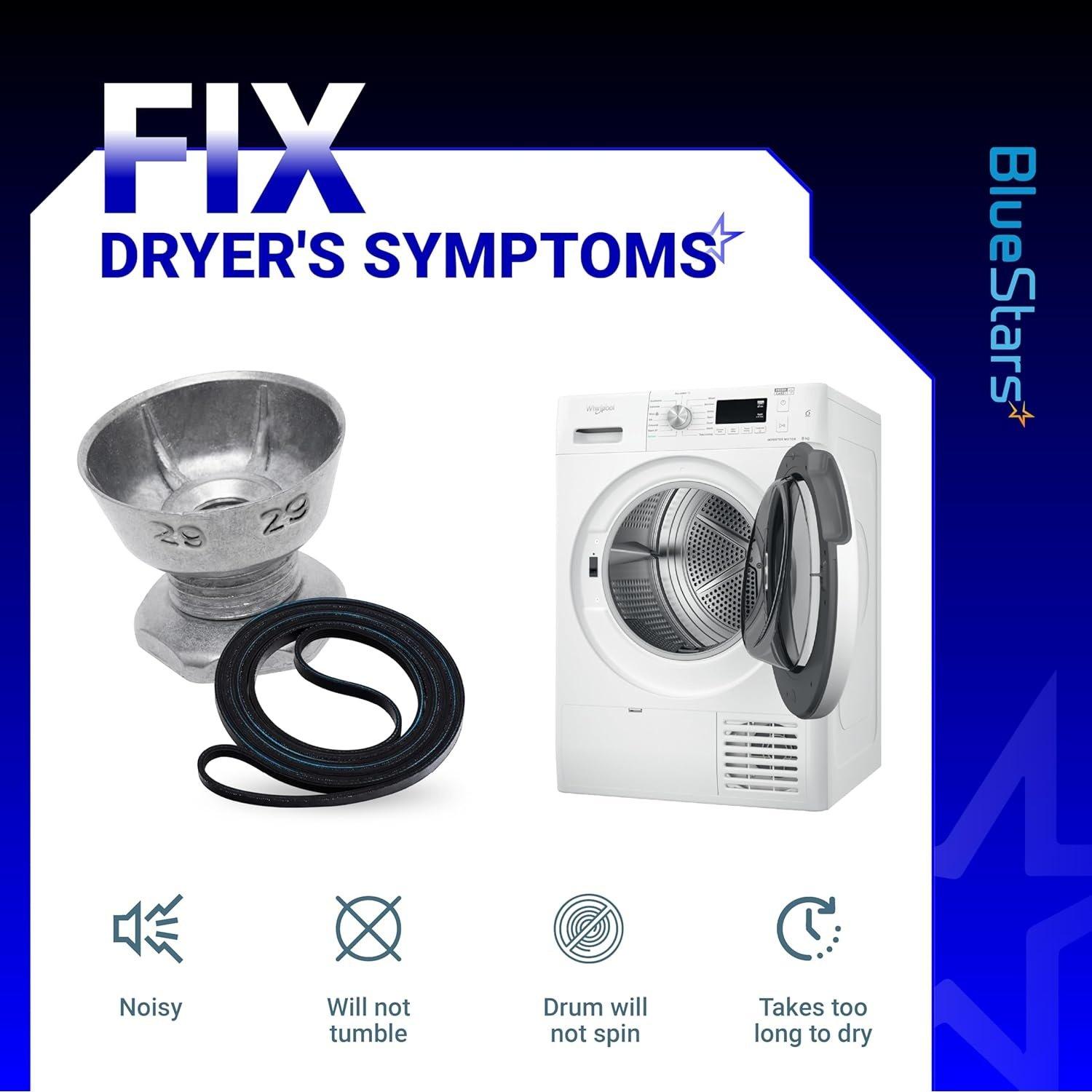 [Lifetime Warranty] 8066184 Dryer Motor Pulley 341241 Dryer Drum Belt - Compatible with Whirlpool Maytag Kenmore - Replaces PS11744884 W10290525 WP8066184VP AP6011686 LER4634EQ2 LEQ8000KQ0 MEDC215EW1 image 1