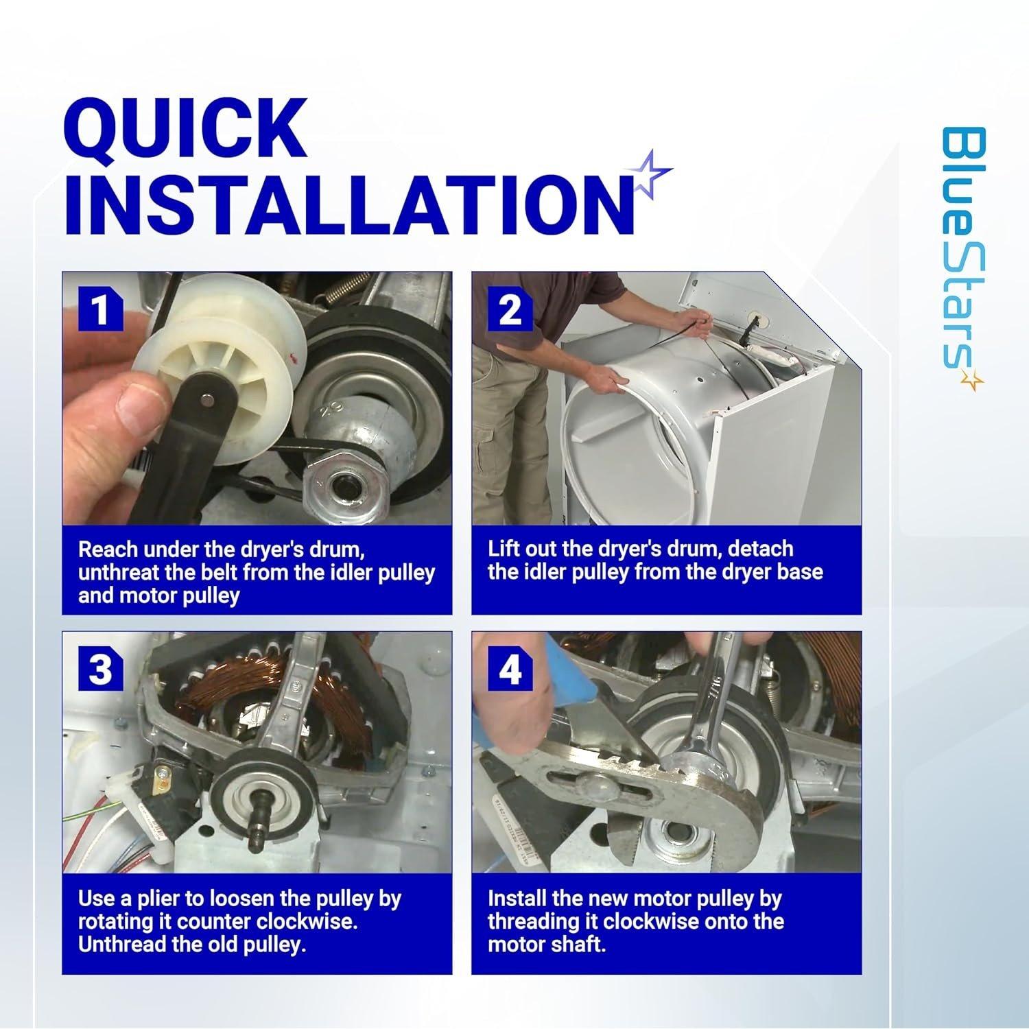 [Lifetime Warranty] 8066184 Dryer Motor Pulley 341241 Dryer Drum Belt - Compatible with Whirlpool Maytag Kenmore - Replaces PS11744884 W10290525 WP8066184VP AP6011686 LER4634EQ2 LEQ8000KQ0 MEDC215EW1 image 2