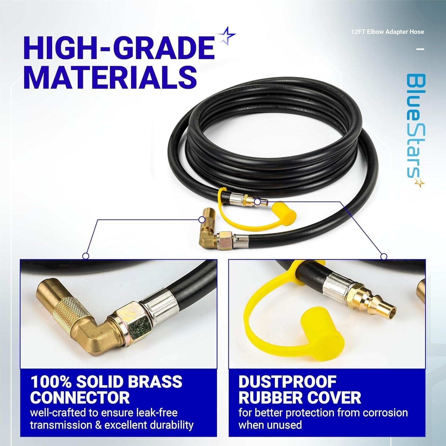 [Lifetime Warranty] 12FT RV Quick Connect Propane Hose with Elbow Adapter For RV to Grill  - Low Pressure Quick Connect Hose For 17" & 22" Blackstone Grills/Griddles image 1