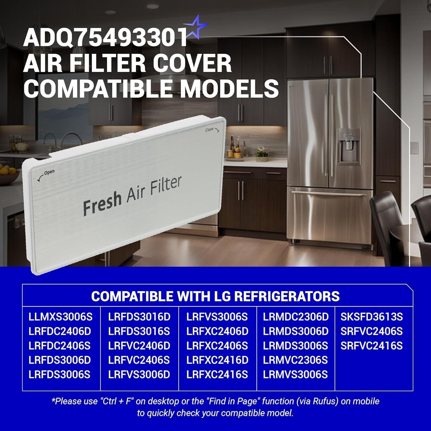 [Lifetime Warranty] ADQ75493301 Refrigerator Air Filter Cover - Compatible with LG Refrigerator LRMVS3006S LRMDS3006S LRMVC2306S LRMDC2306D LRFVC2406S LRFDS3016S LRMDS3006D LRFDS3016D LFXS26596S image 2