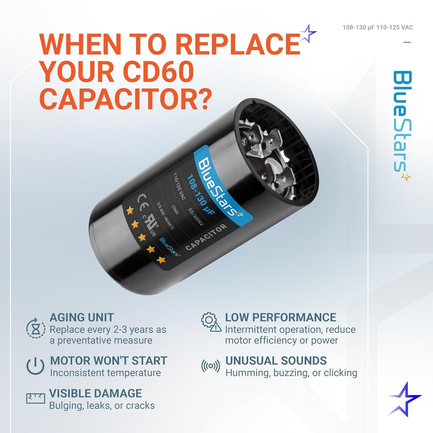 [Lifetime Warranty] 108-130 uF MFD 110-125 VAC ±20% 50/60 Hz CD60 Round Start Capacitor - Fits Pool Pump, Well Pump image 3