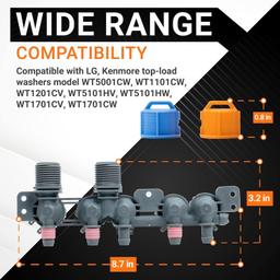 [Lifetime Warranty] AJU73213301 AJU75152601 5221EA1008F Washer Water Inlet Valve - Compatible with LG Kenmore Washers WT7200CW, WT5001C, 79631522211, WT4801CW, WT1201CW - Replaces 33090048, TAW35618287 thumbnail 7