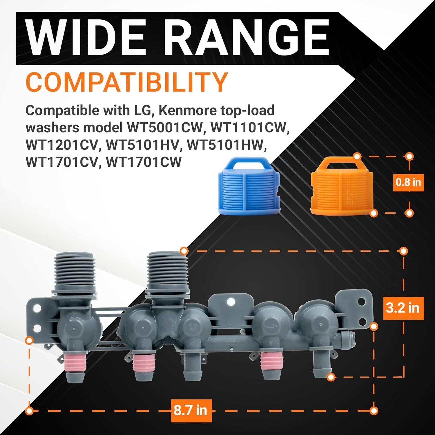 [Lifetime Warranty] AJU73213301 AJU75152601 5221EA1008F Washer Water Inlet Valve - Compatible with LG Kenmore Washers WT7200CW, WT5001C, 79631522211, WT4801CW, WT1201CW - Replaces 33090048, TAW35618287 image 7