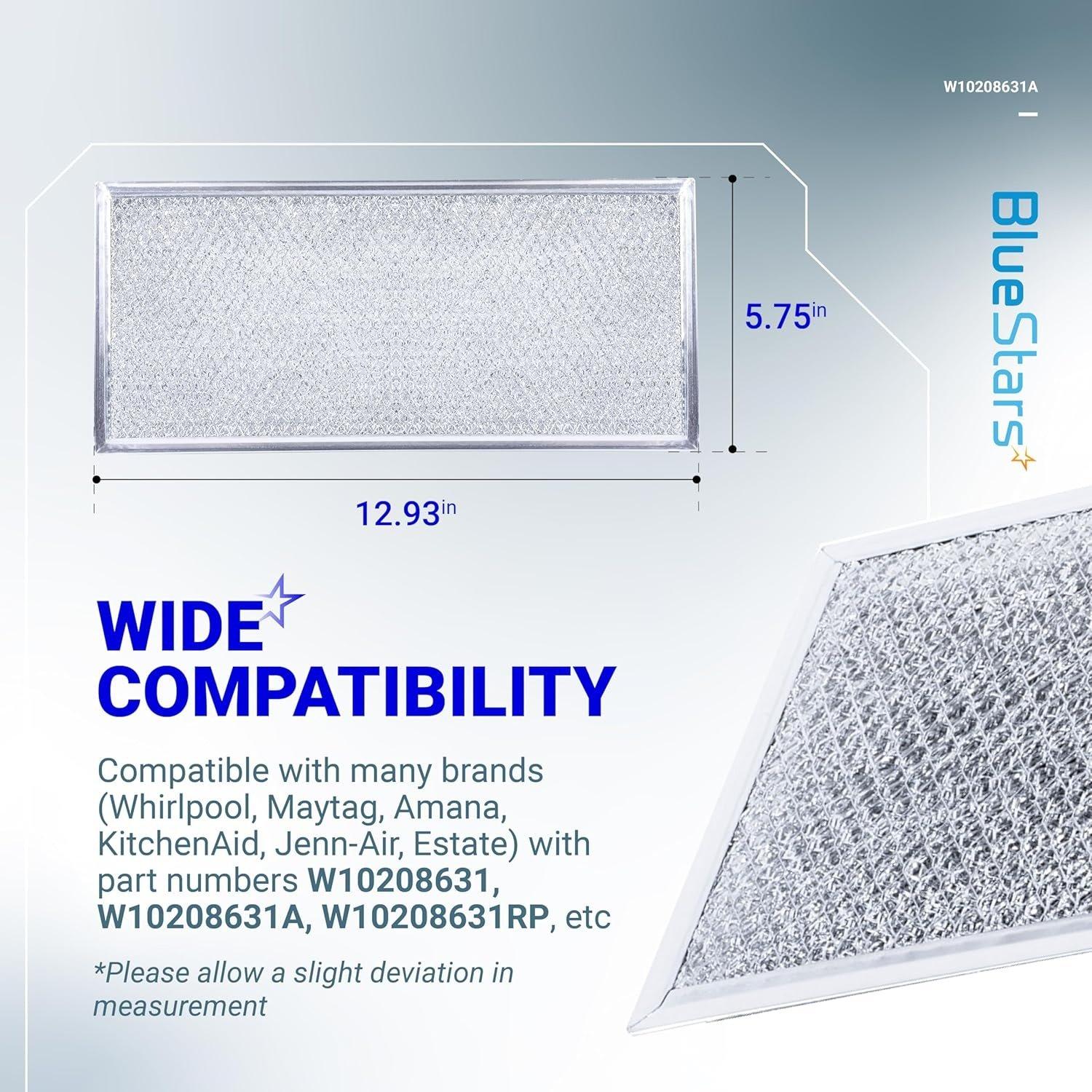 [Lifetime Warranty] W10208631A Microwave Grease Filter Replacement 5.78" x 12.91" Aluminum Mesh Screen Grease Filters - Compatible with Whirlpool GE Microwaves - Pack of 2 image 2