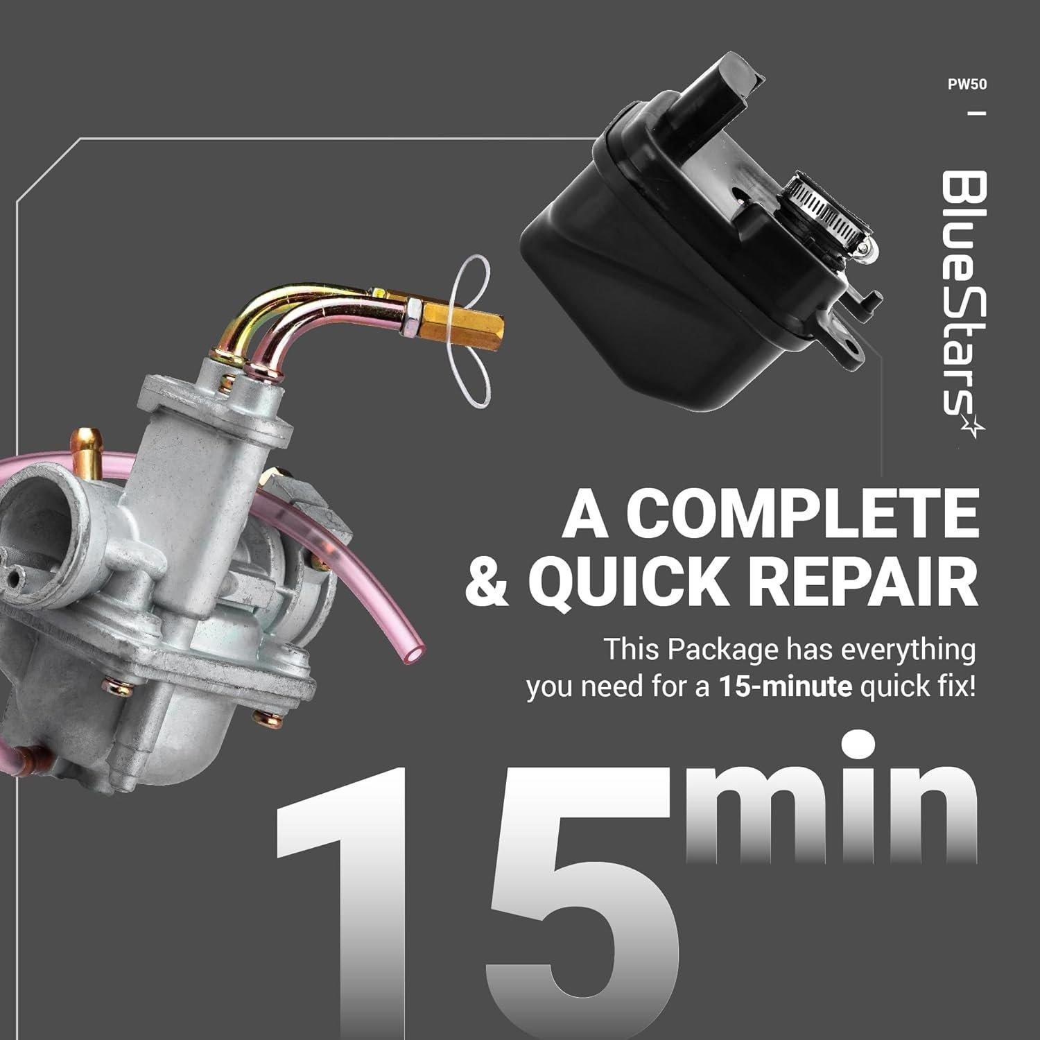 Upgraded PW50 Carburetor Kit - Compatible with Yamaha PW50 Peewee/Y-Zinger (1981–2009) - Includes Air Filter, Fuel Filter, Choke Cable, Throttle Cable, Spark Plug image 3