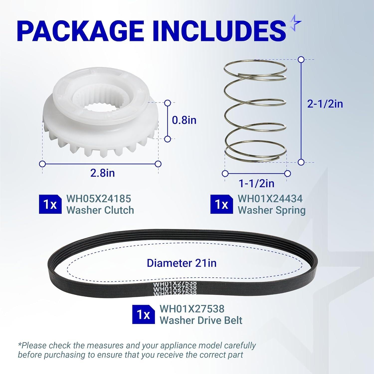 [Lifetime Warranty] WH01X27538 Washer Drive Belt & WH05X24185 Washing Machine Clutch & WH01X24434 Washer Spring - for GE Hotpoint Clothes Washer - Replaces 4588013 AP5993402 PS11729473 EAP11729473 image 3