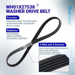[Lifetime Warranty] WH01X27538 Washer Drive Belt & WH05X24185 Washing Machine Clutch & WH01X24434 Washer Spring - for GE Hotpoint Clothes Washer - Replaces 4588013 AP5993402 PS11729473 EAP11729473 thumbnail 4