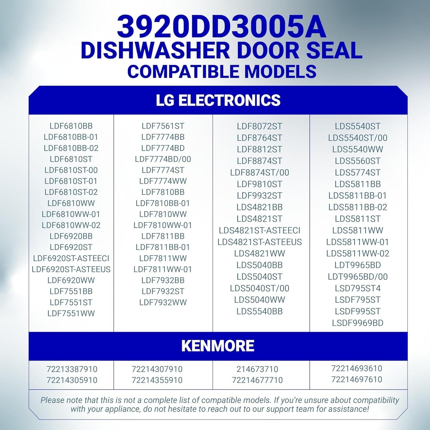 [Lifetime Warranty] 3920DD3005A Dishwasher Door Gasket Seal - LG and Kenmore Dishwasher - Replaces 1267456 AP4437203 AH3522654 PS3522654 EAP3522654 PD00001769 3920DD3003A image 2