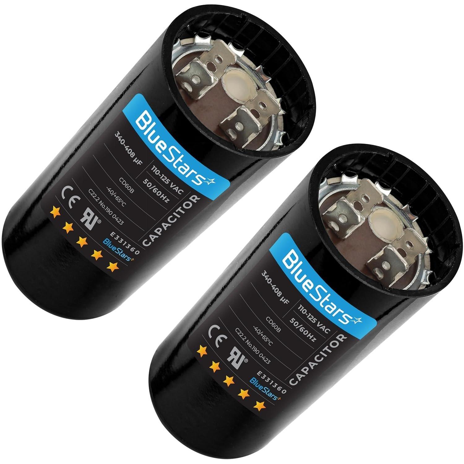 [Lifetime Warranty] 340-408 uF MFD 110-125 VAC ±20% Round Start Capacitor 50/60 Hz - Fits Single-Phase Motors, Gear Motors - Pack of 2 image 0