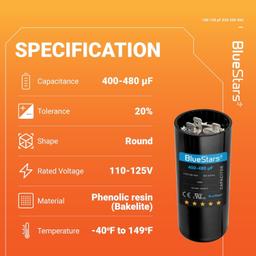 [Lifetime Warranty] 400-480 uF MFD 110-125 VAC Round Motor Start Capacitor 50/60 Hz AC Electric Replacement thumbnail 6