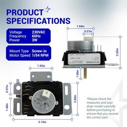 [Lifetime Warranty] W10745655 Dryer Timer - Compatible with Maytag Whirlpool Crosley Amana 230VAC 60Hz Dryer Models YNED4655EW1 4KWED4605FW0 - Replaces W10857612 W10436308 AP6003908 thumbnail 1
