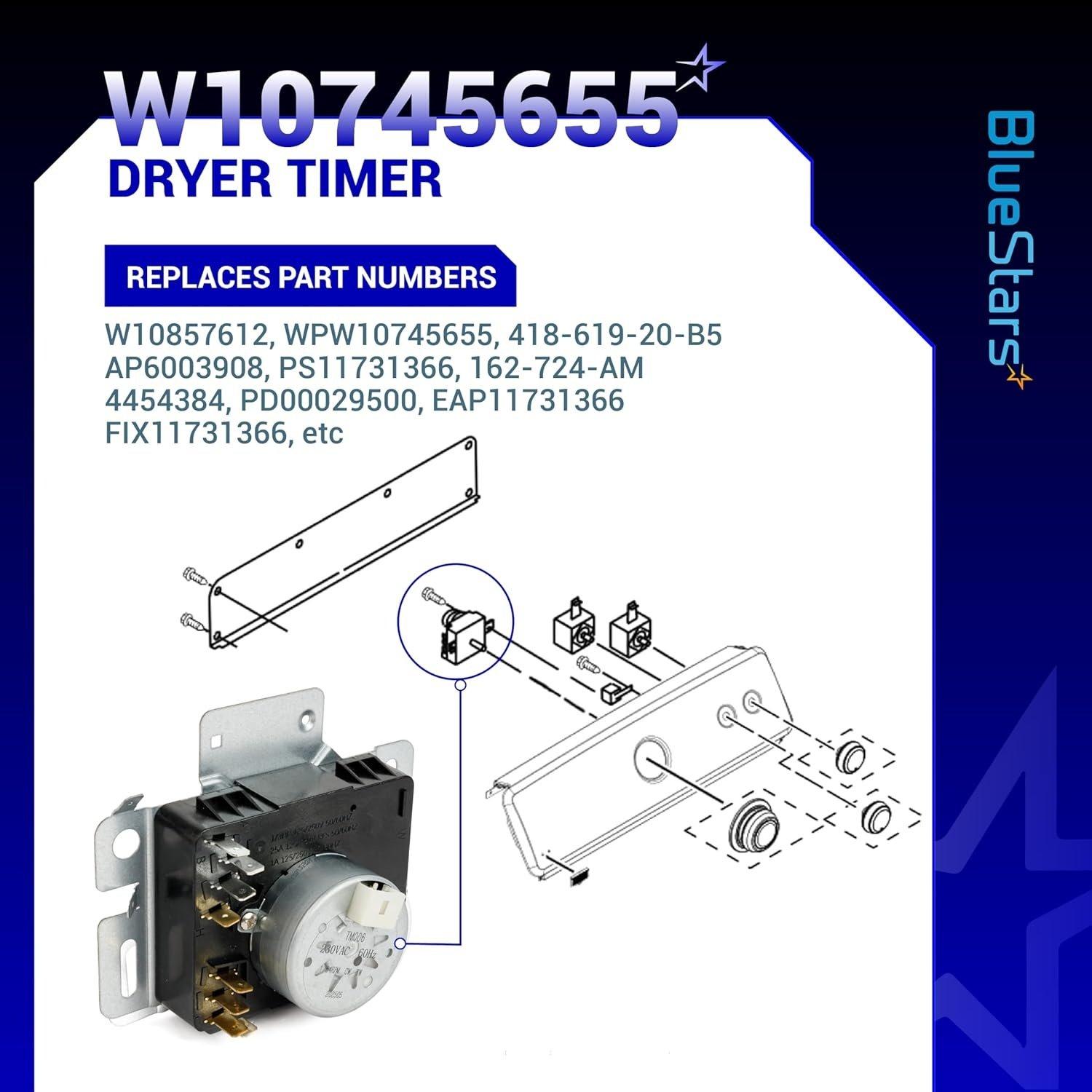 [Lifetime Warranty] W10745655 Dryer Timer - Compatible with Maytag Whirlpool Crosley Amana 230VAC 60Hz Dryer Models YNED4655EW1 4KWED4605FW0 - Replaces W10857612 W10436308 AP6003908 image 7