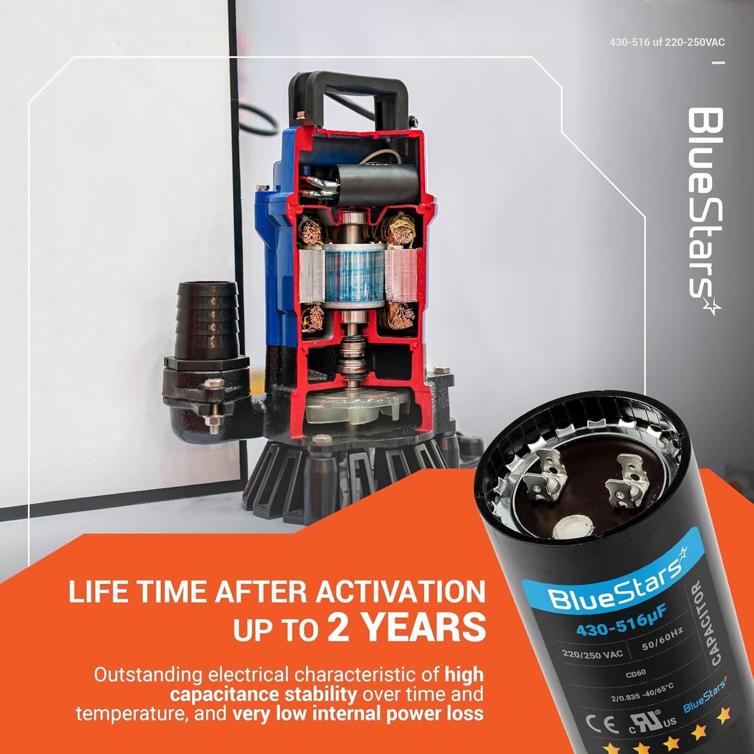 [Lifetime Warranty] 430-516 uF MFD 220-250 VAC Â±20% Round Start Capacitor 50/60 Hz - Fits Single-Phase Electric Motors image 1