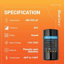 [Lifetime Warranty] 540-648 uF MFD 110-125 VAC ±20% CD60 Round Start Capacitor - Fits OEM Single Phase Motor, Heat Pump thumbnail 6