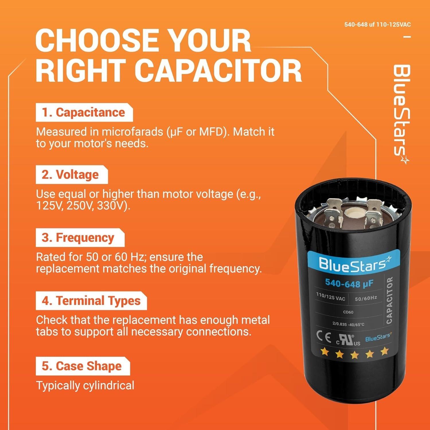 [Lifetime Warranty] 540-648 uF MFD 110-125 VAC ±20% CD60 Round Start Capacitor - Fits OEM Single Phase Motor, Heat Pump image 2