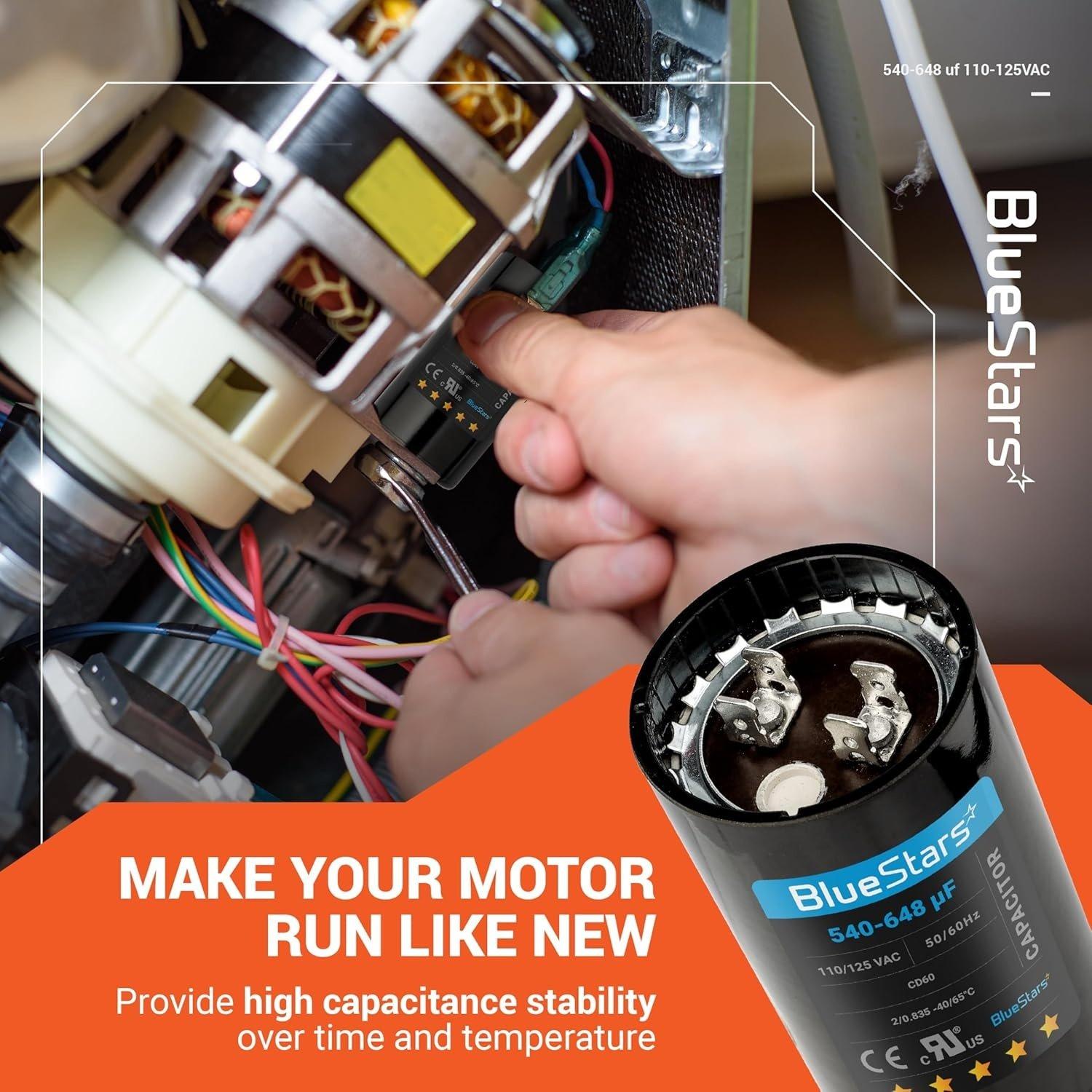 [Lifetime Warranty] 540-648 uF MFD 110-125 VAC ±20% CD60 Round Start Capacitor - Fits OEM Single Phase Motor, Heat Pump image 1