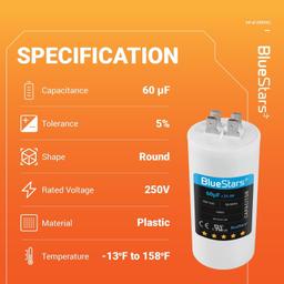 [Lifetime Warranty] [UL Listed] CBB60 60 uF MFD Â±5% 250 VAC 50/60 Hz Round Run Start Capacitor - Fits Air Conditioner, Heat Pump, Pool Pump thumbnail 3