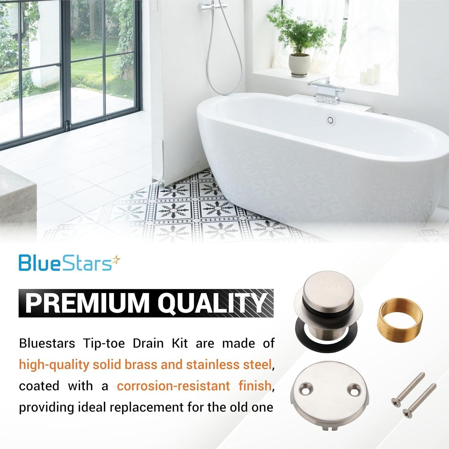 [Lifetime Warranty] Tip-Toe Tub Trim Kit Set with Two-Hole Overflow Faceplate - Fits US Standard Sizes 1.40â€-1.50â€ - Nickel image 5
