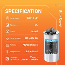 [Lifetime Warranty] 35+10 uF MFD ±5% 370/440 VAC CBB65 CBB65B Dual Run Start Round Capacitor - Fits Condenser, Heat Pump, AC Motor thumbnail 1