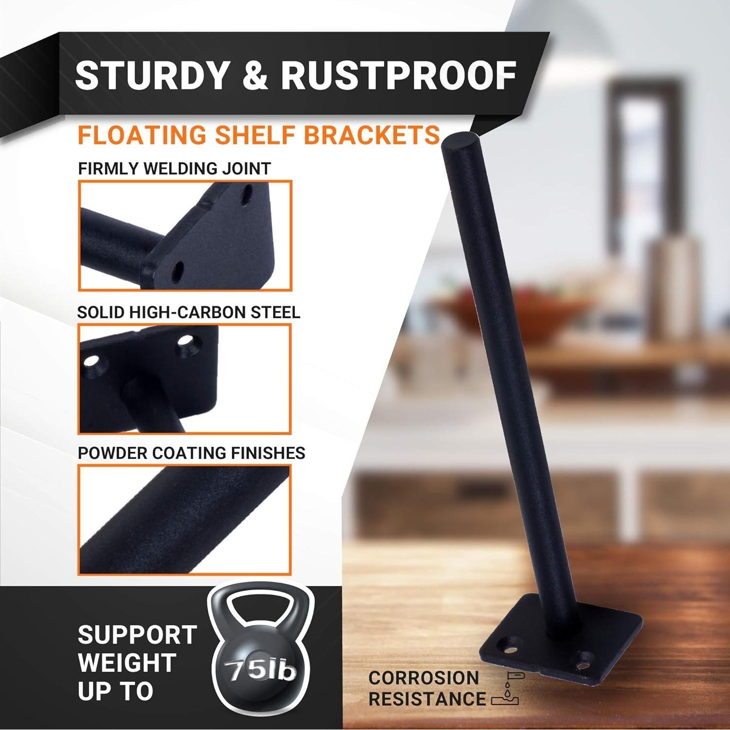 4 Pcs 8” Rustproof Floating Shelf Bracket image 4