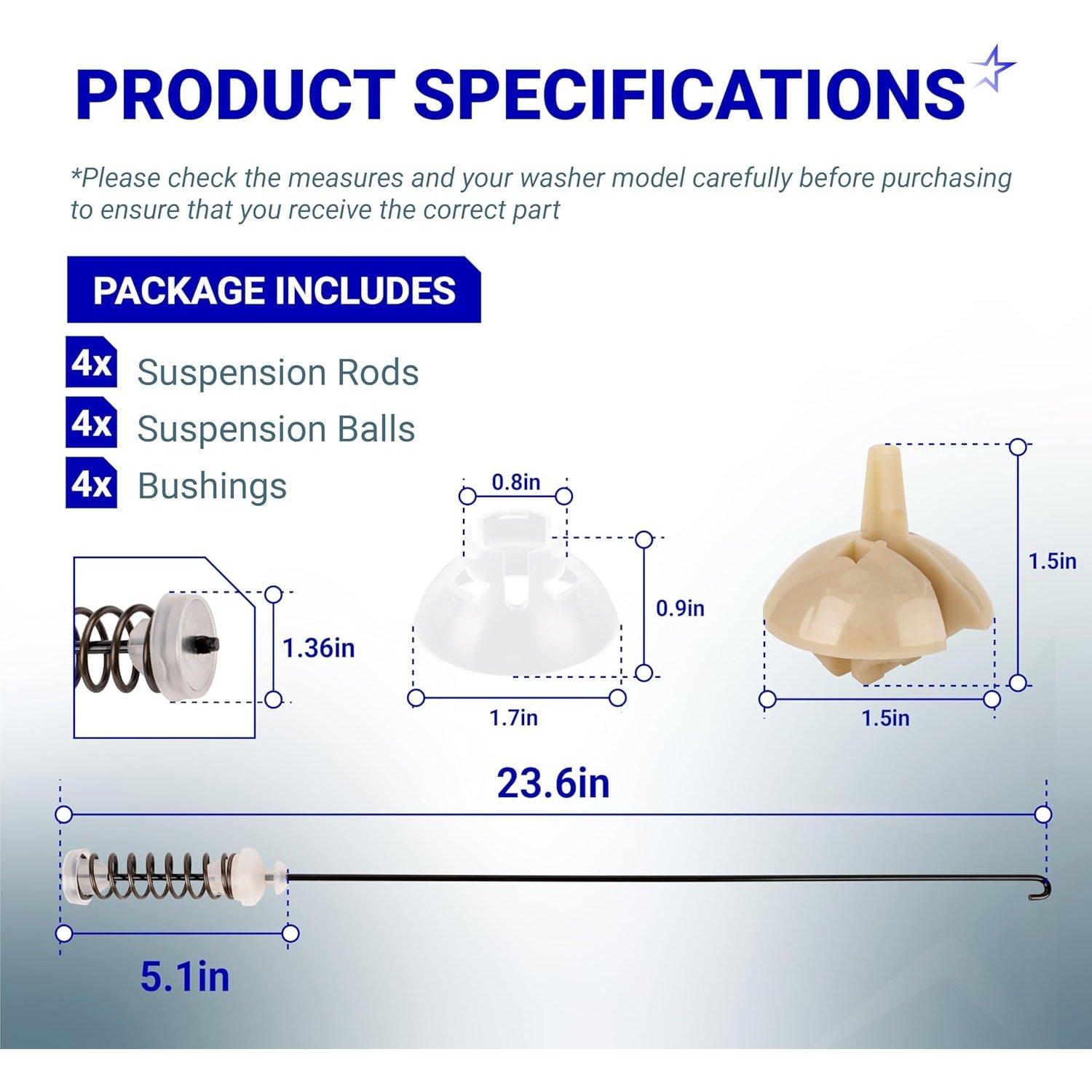 [Lifetime Warranty] W10780048 Washer Suspension Rod Kit 23.6" - Compatible with Whirlpool Maytag Roper Amana Kenmore and Admiral Washers - Replaces W10257087 W10257088 10349191 W10349193 - Pack of 4 image 6