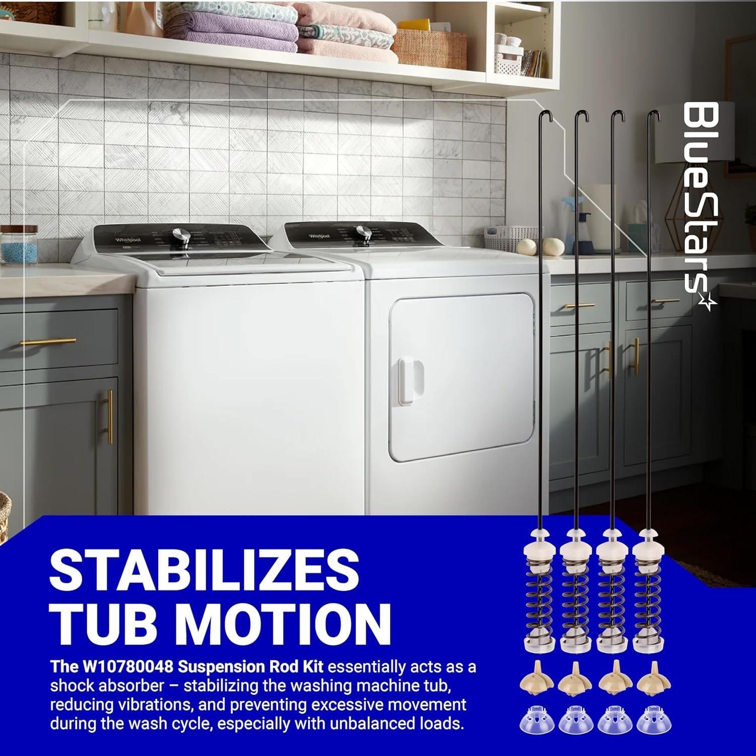 [Lifetime Warranty] W10780048 Washer Suspension Rod Kit 23.6" - Compatible with Whirlpool Maytag Roper Amana Kenmore and Admiral Washers - Replaces W10257087 W10257088 10349191 W10349193 - Pack of 4 image 5