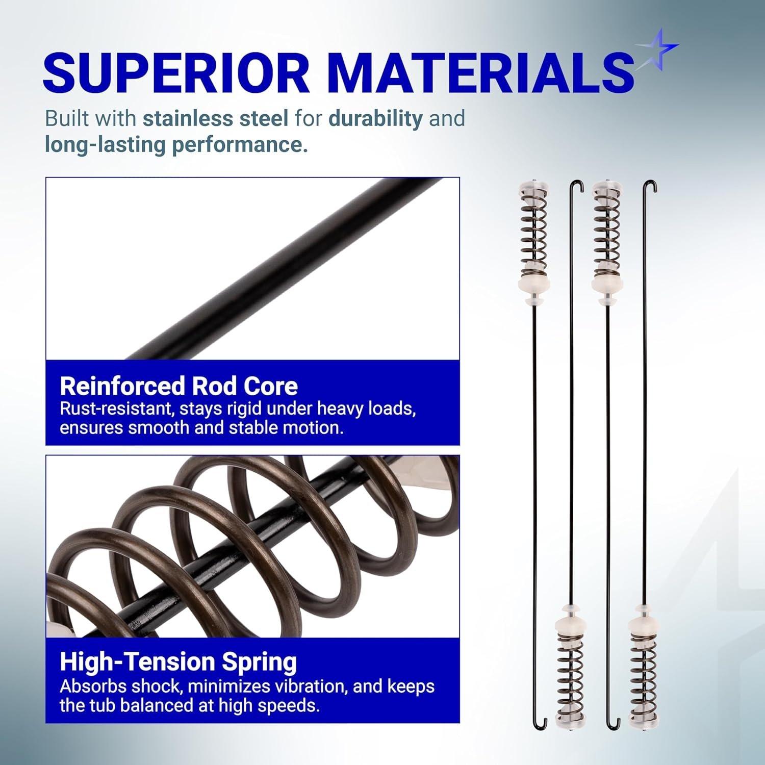 [Lifetime Warranty] W10780048 Washer Suspension Rod Kit 23.6" - Compatible with Whirlpool Maytag Roper Amana Kenmore and Admiral Washers - Replaces W10257087 W10257088 10349191 W10349193 - Pack of 4 image 4