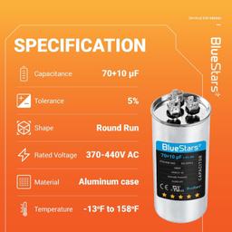 [Lifetime Warranty] 70+10 uF MFD Â±5% 370/440 VAC CBB65 50/60 Hz Dual Run Start Capacitor - Fits AC Unit Fan Motor, Heat Pump thumbnail 5