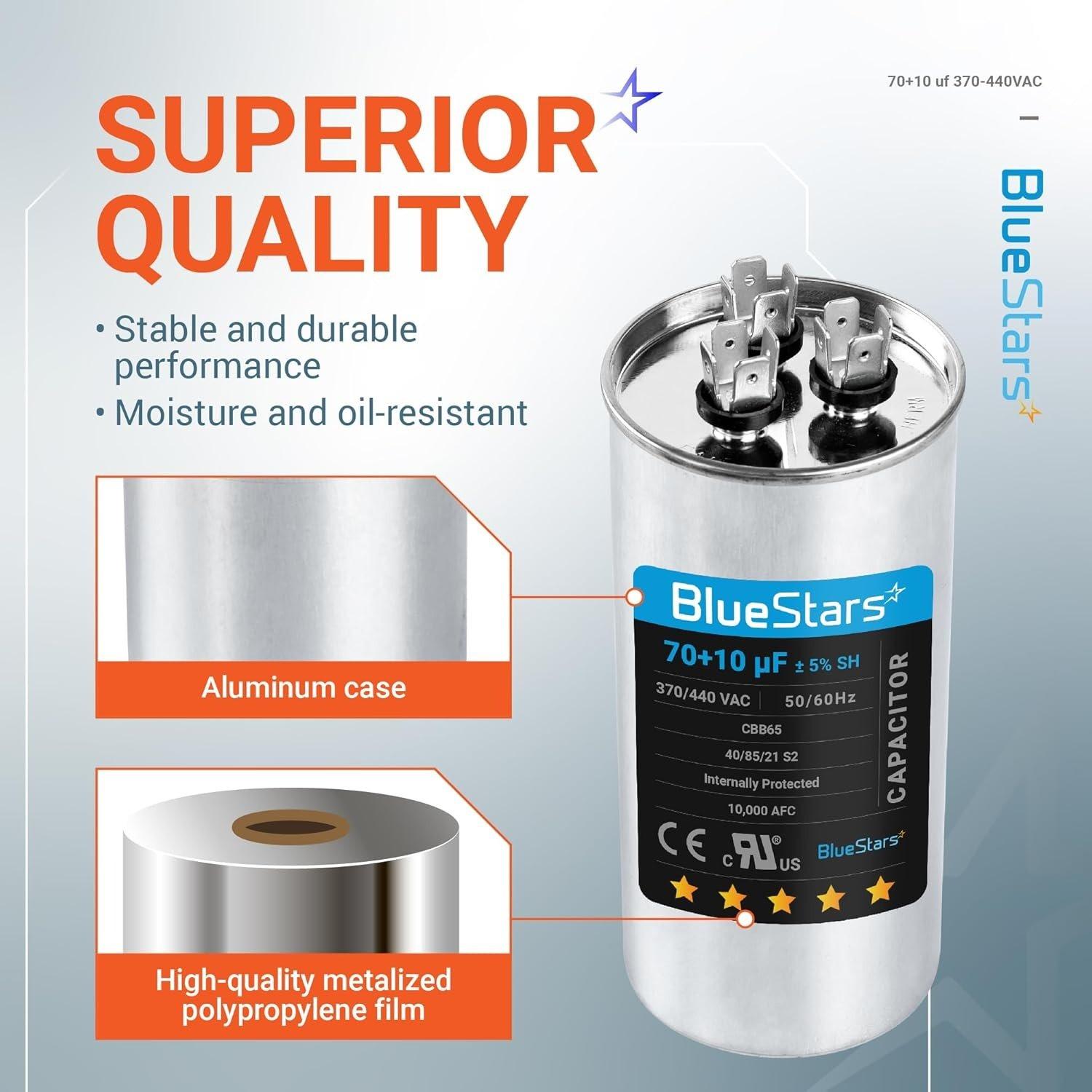 [Lifetime Warranty] 70+10 uF MFD Â±5% 370/440 VAC CBB65 50/60 Hz Dual Run Start Capacitor - Fits AC Unit Fan Motor, Heat Pump image 1