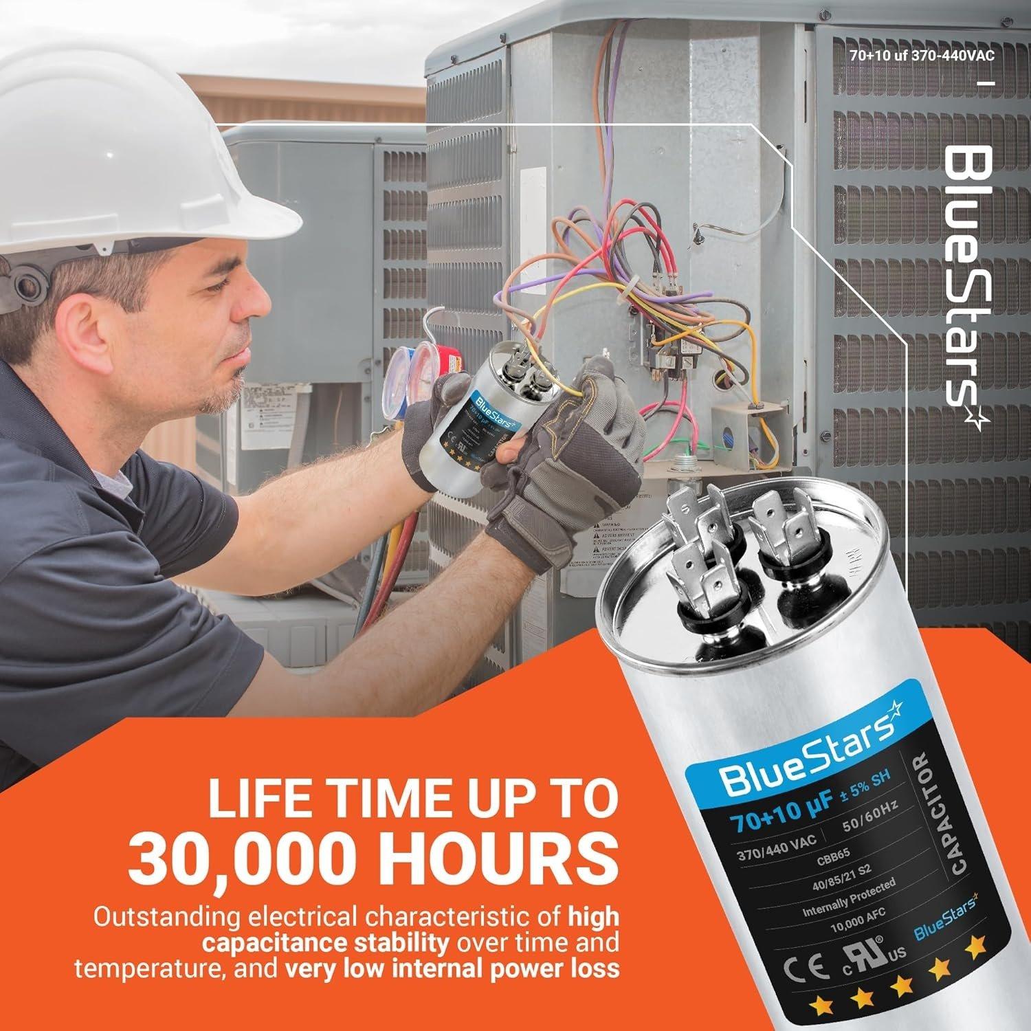[Lifetime Warranty] 70+10 uF MFD Â±5% 370/440 VAC CBB65 50/60 Hz Dual Run Start Capacitor - Fits AC Unit Fan Motor, Heat Pump image 3