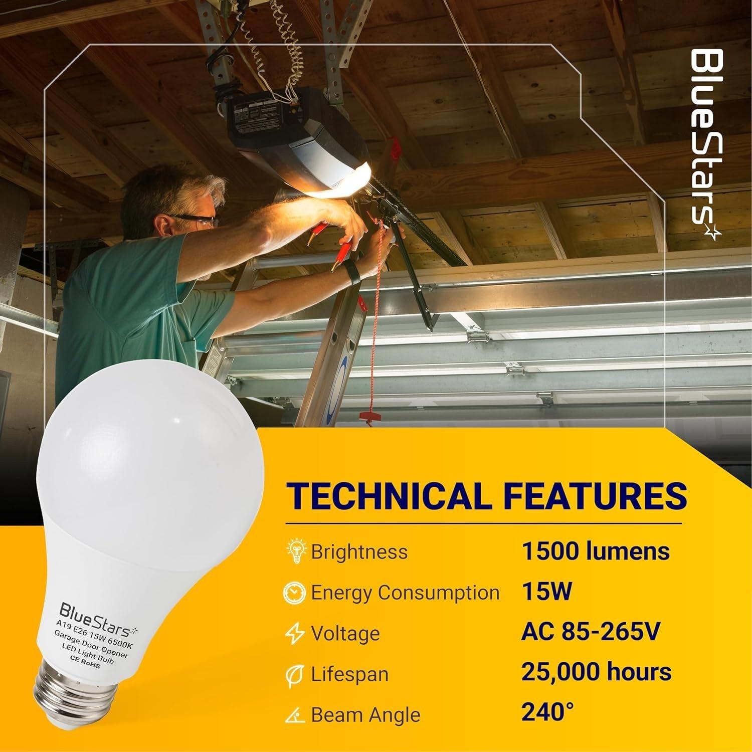 [Lifetime Warranty] 15W Universal Garage Door Opener LED Light Bulb 100W Equivalent 1500Lm Ultra Bright 120V A19 Bulbs with E26 Base - Pack of 2 image 5
