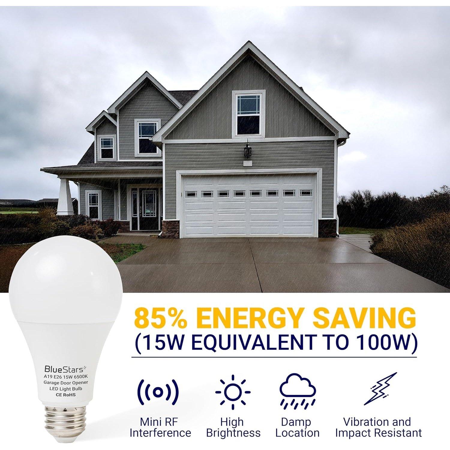 [Lifetime Warranty] 15W Universal Garage Door Opener LED Light Bulb 100W Equivalent 1500Lm Ultra Bright 120V A19 Bulbs with E26 Base - Pack of 2 image 2