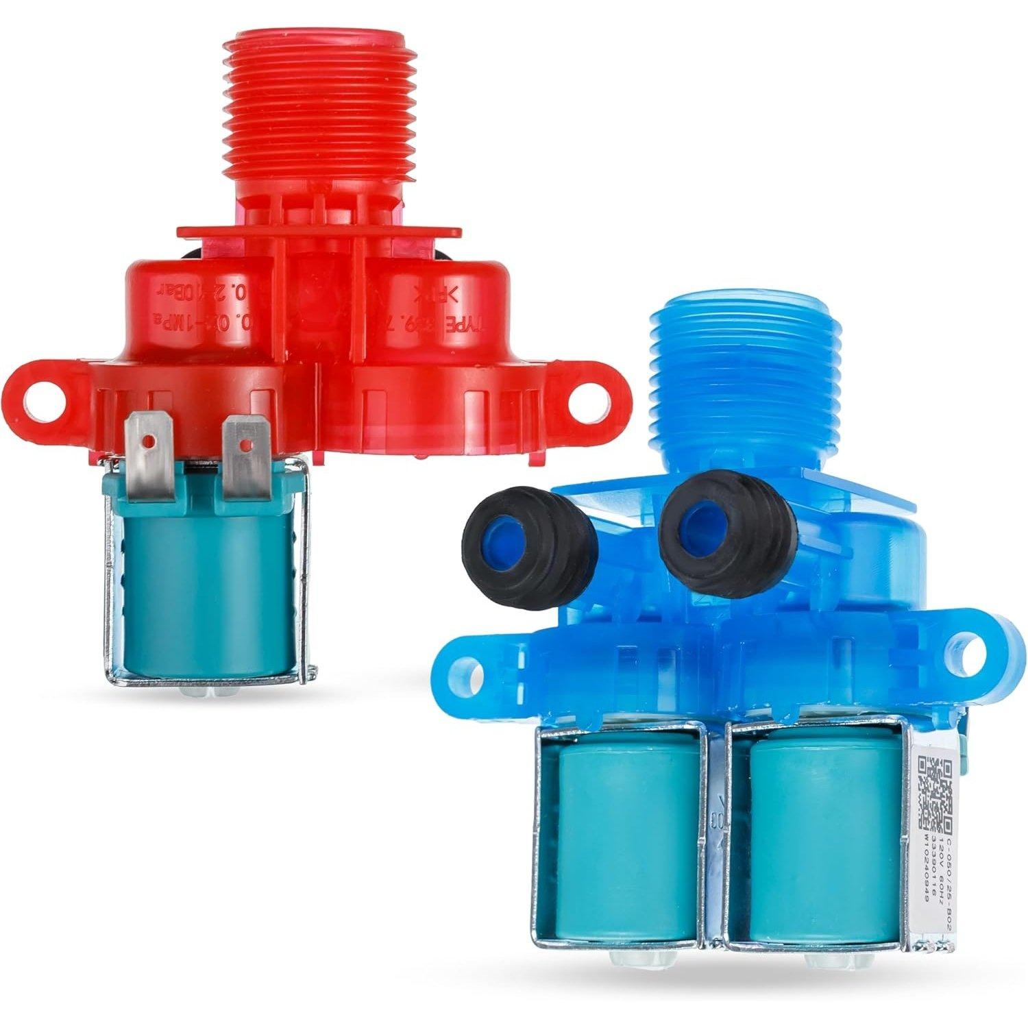[Lifetime Warranty] W10240948 Washer Hot Water Inlet Valve W10240949 Cold Water Inlet Valve - For Whirlpool Maytag Front Load Washers MVWX655DW1 WTW5700XW3 - Replaces 33390115 33390116 AP6327638 AP6285450 image 0