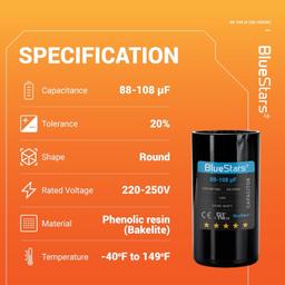 [Lifetime Warranty] 88-108 uF MFD 220-250 VAC Round Motor Start Capacitor 50/60 Hz - Fits AC Motor Run, Fan Start, Heat Pump thumbnail 8