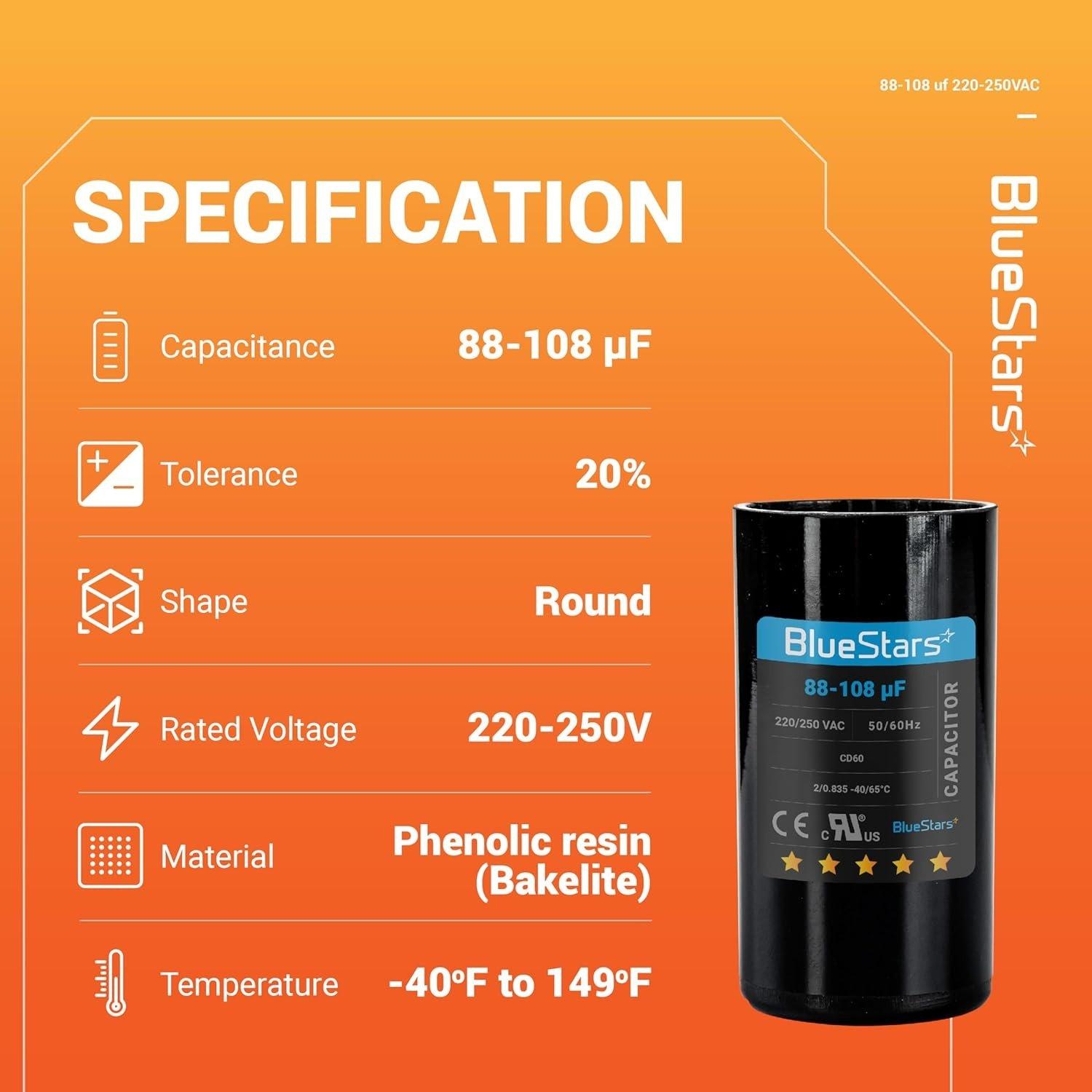 [Lifetime Warranty] 88-108 uF MFD 220-250 VAC Round Motor Start Capacitor 50/60 Hz - Fits AC Motor Run, Fan Start, Heat Pump image 8