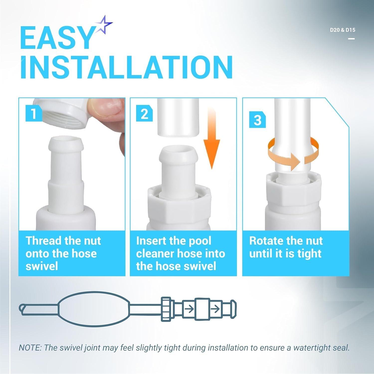 [Lifetime Warranty] D20 Pool Cleaner Hose Swivel & D15 Hose Nut Kit image 6