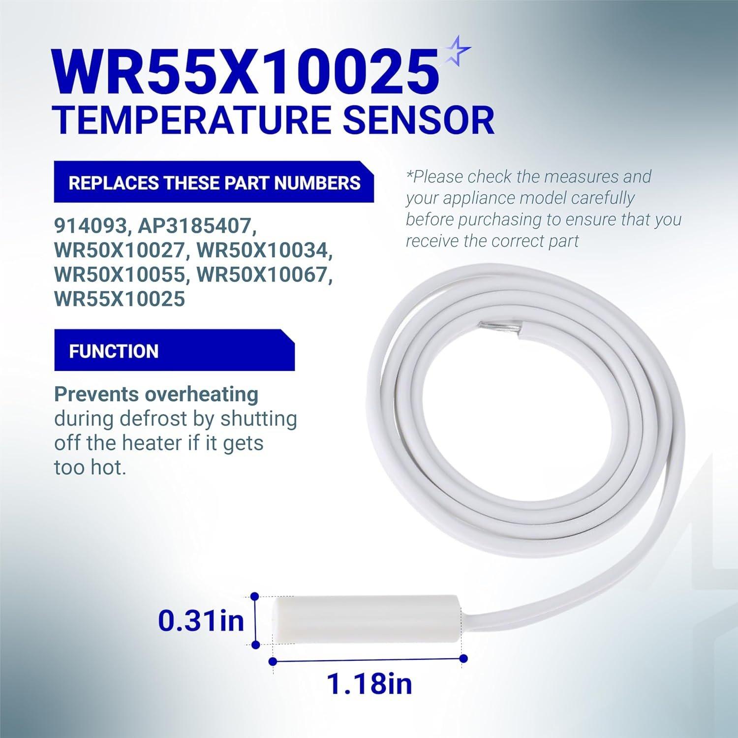 [Lifetime Warranty] WR51X10055 Refrigerator Defrost Heater, WR55X10025 Temperature Sensor and WR50X10068 Defrost Thermostat Replacement - Compatible with GE Hotpoint Refrigerators image 1
